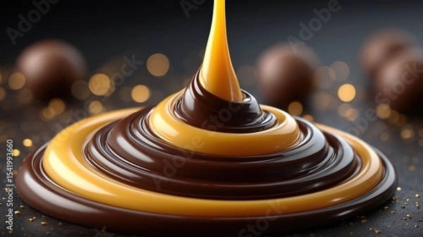 Obraz An extreme macro shot of rich dark chocolate and golden caramel swirling together beautifully