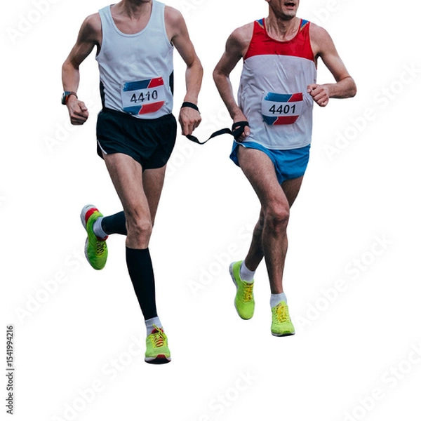 Obraz blind athlete is paired with his guide running marathon isolated on transparent background
