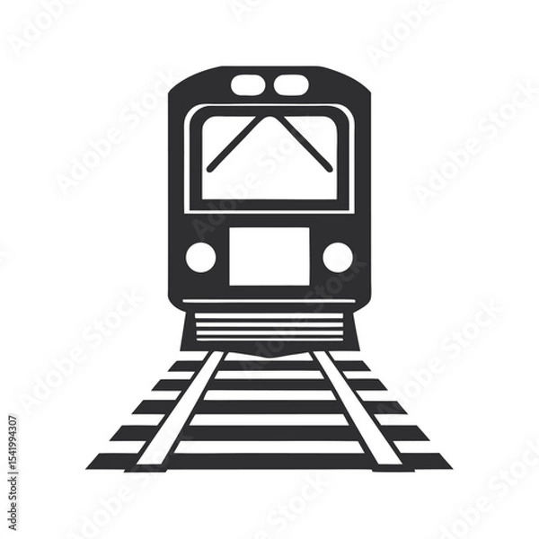 Obraz Gray Train Icon on Railroad Tracks Front View railway
