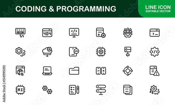 Fototapeta Customizable Coding and Programming Icons. Premium Icons for Development, Design Systems, and Tech Workflows