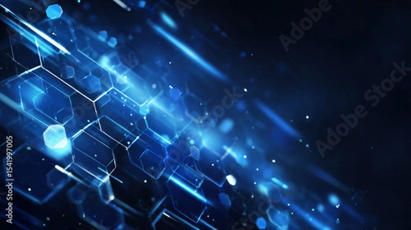 Fototapeta Abstract hexagon technology background, Futuristic digital background with dark blue and lines for event tech poster or presentation product tech