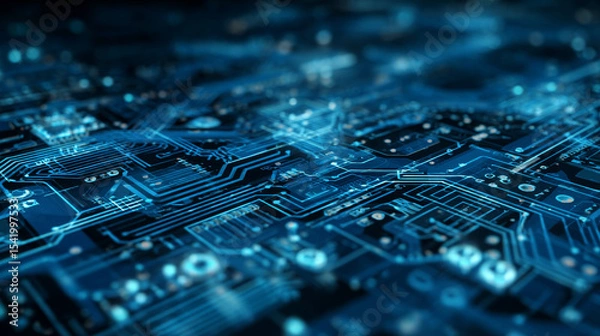 Fototapeta Blue circuit board cyber computer motherboard digital geometric on black design modern futuristic technology creative background vector illustration.
