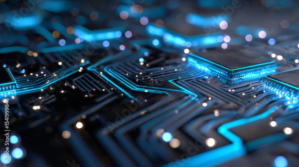 Fototapeta Technology blue circuit light energy power system computer mainboard geometric creative design modern futuristic background vector illustrationn.