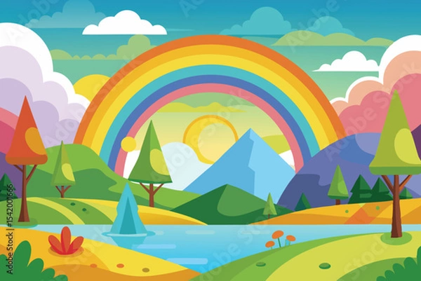 Obraz summer landscape with rainbow vector illustration