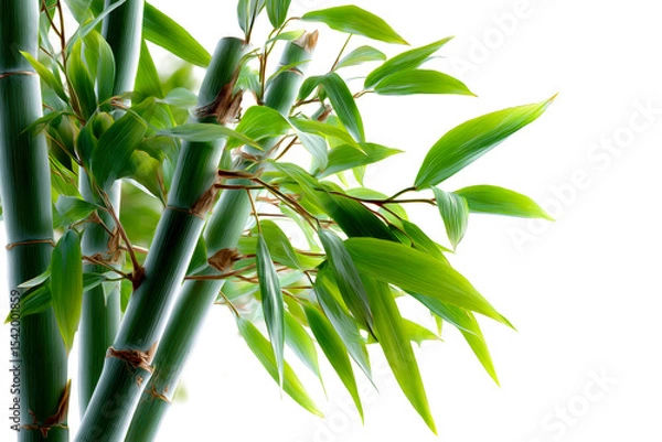 Obraz Fresh green bamboo stalks with vibrant leaves, transparent bg