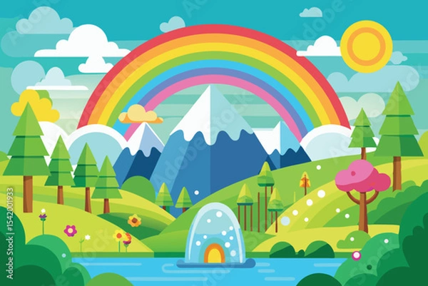 Obraz spring landscape with rainbow vector illustration