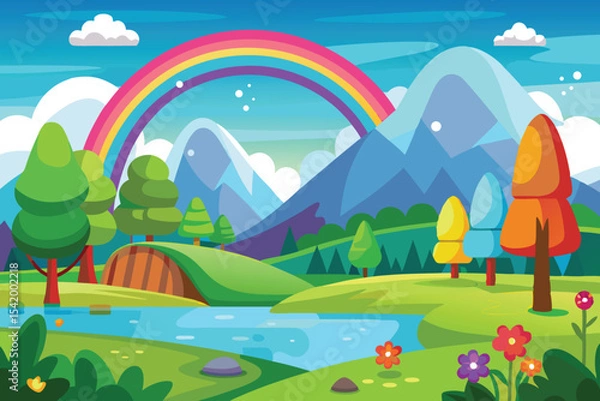 Obraz spring landscape with rainbow vector illustration