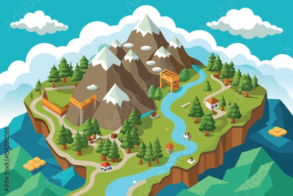 Obraz top down map view of a mountainous vector illustration
