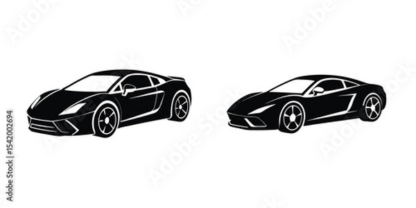 Obraz Powerful Sports Car Low Angle View Speeding Forward Silhouette on White Background