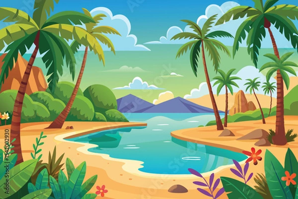 Obraz tropical island with palm trees vector illustration