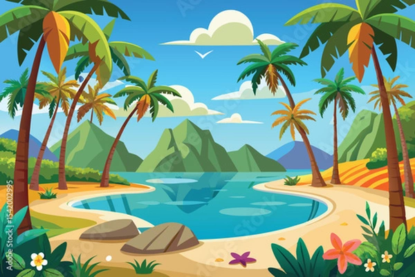 Obraz tropical island with palm trees vector illustration