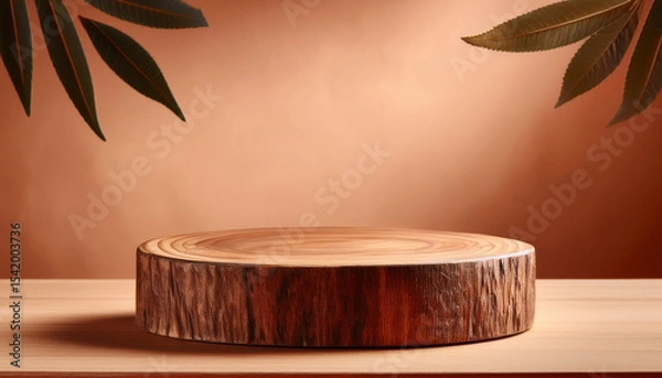 Obraz rustic board or podium product display on bright brown background mock up for branding products presentation and health care