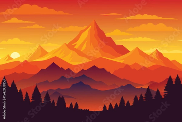 Obraz sunset in mountains vector illustration