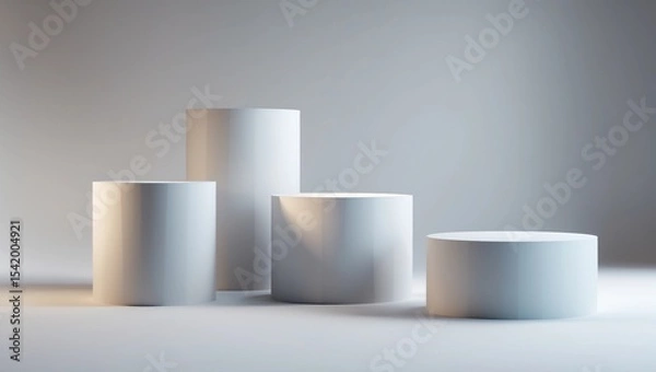 Obraz Modern podium or pedestal display with platform concept on white background. Blank shelf stand for showing product. 3D rendering