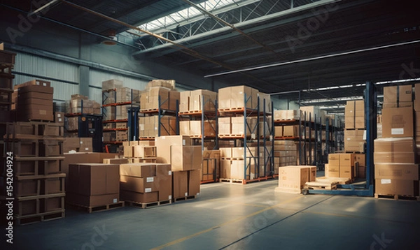 Obraz Full shelving system in large warehouse.