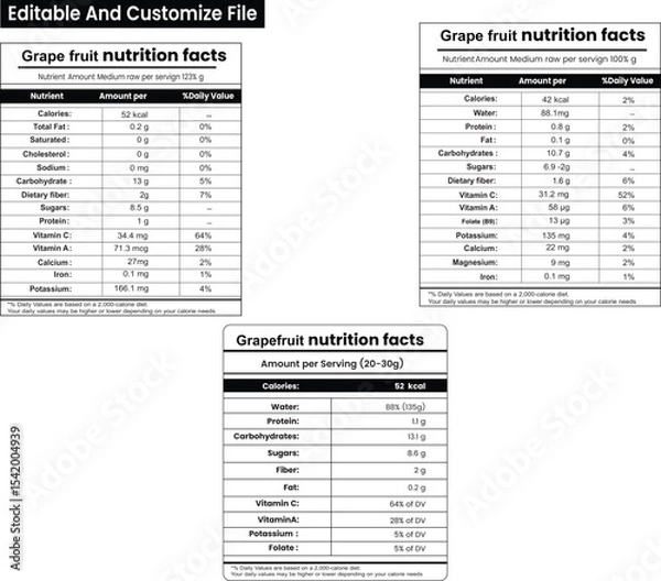 Obraz Grape fruit nutrition facts, Supplement Facts