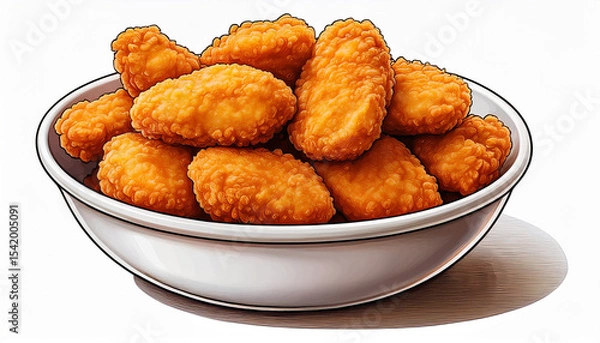 Obraz bowl of fried chicken nuggets doodle cartoon clip art isolated clean and simple vector illustration