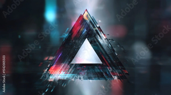 Fototapeta Wide Glitch Banner with Glitched Triangle Play Icon. Designs for Banners, Web Pages, Presentations. Vector Illustration.