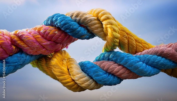 Obraz team rope diverse strength connect partnership together teamwork unity communicate support strong diverse network rope team concept integrate braid color background cooperation empower power