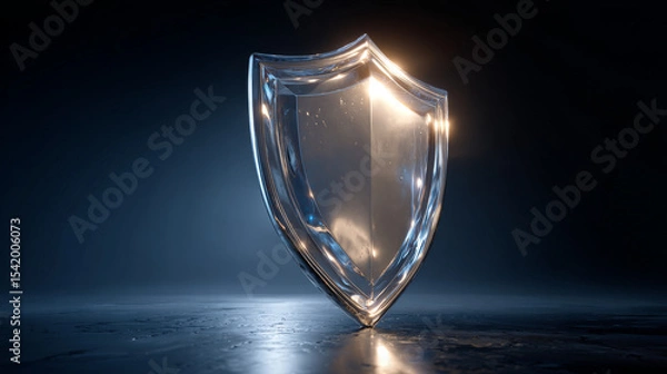 Fototapeta Transparent glass protection shield with glow effect. Safeguard sign. Security concept. Vector illustration