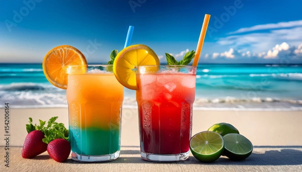 Obraz colorful cocktails by beachside