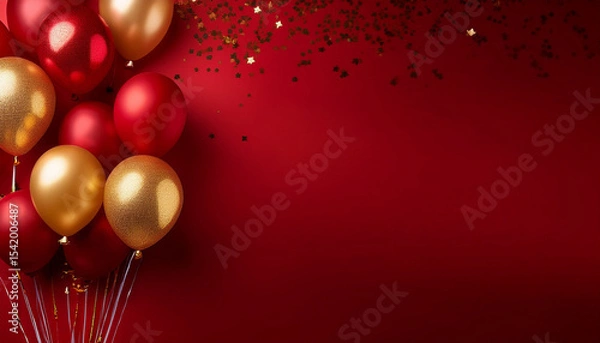 Obraz celebration party banner background with red gold balloons carnival festival or birthday balloon red background red celebration background template