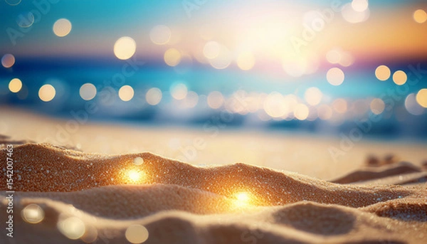 Obraz enchanting summer beach sands glisten under magical ethereal bokeh lights