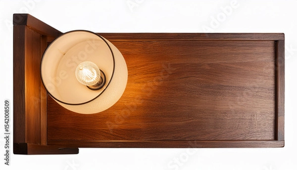 Obraz wooden bedside table lamp night setting top view white isolated on transparent or white background png