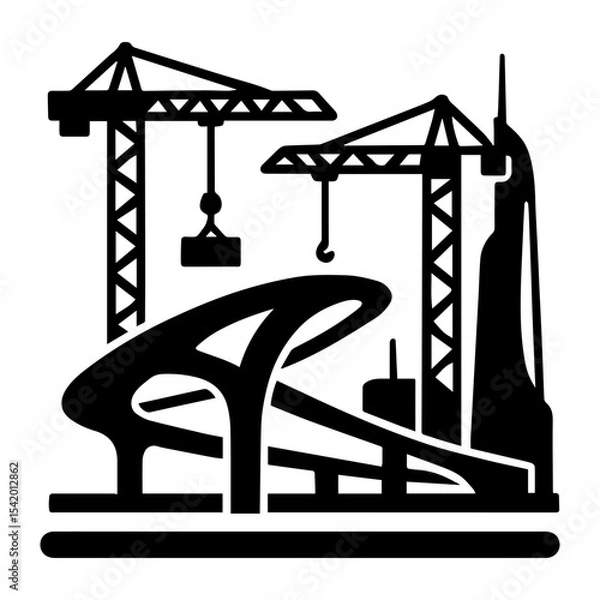 Fototapeta Construction cranes building skyline silhouette vector illustration graphic design artwork image