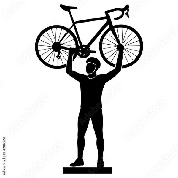 Obraz Cyclist victory silhouette champion raising bike achievement sport competition winning race celebration