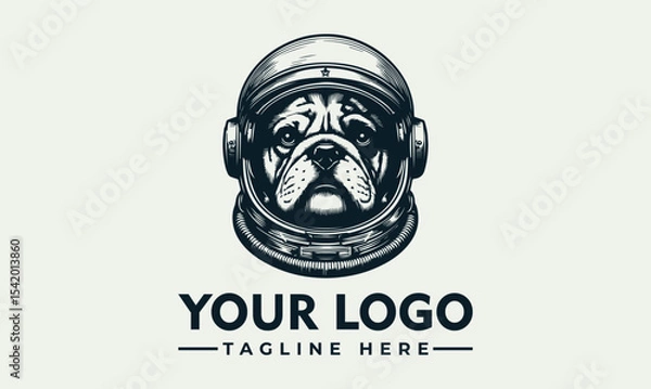 Fototapeta A bulldog's head, wearing an astronaut helmet, forms a logo design.