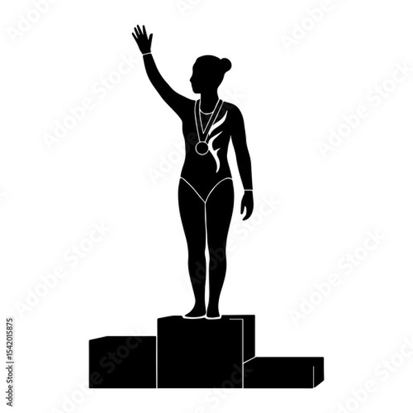 Fototapeta Gymnast winner silhouette on podium with medal for gymnastics competition victory achievement