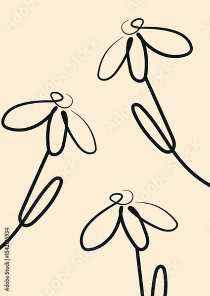 Obraz minimalist gift card template with daisies drawn in line art style drawn with a black outline