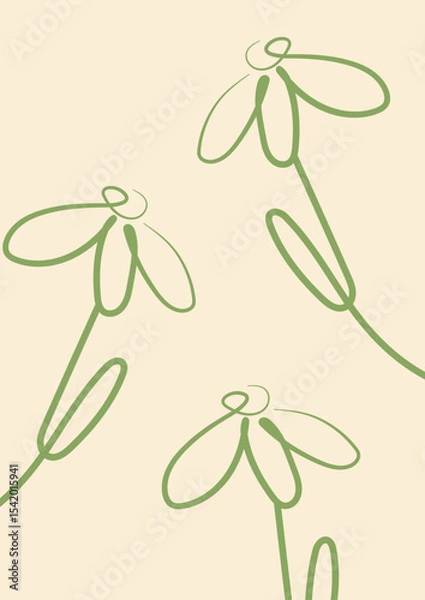 Obraz minimalist gift card template with daisies drawn in line art style drawn with a colored outline