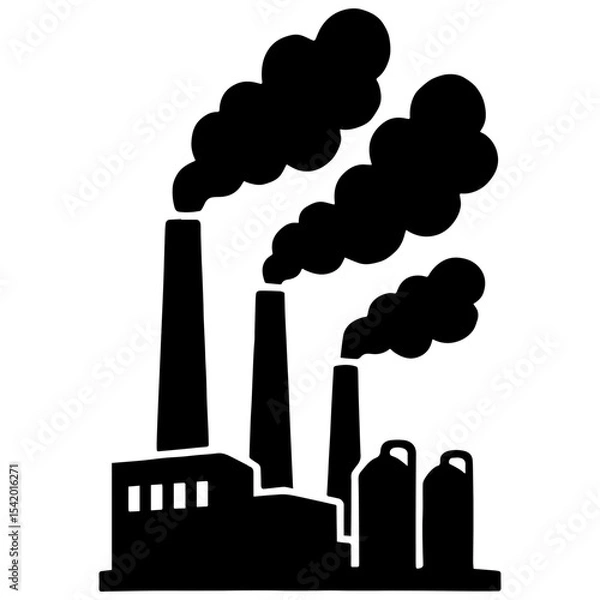 Obraz Industrial pollution factory smoke stack emissions black and white vector illustration design art 