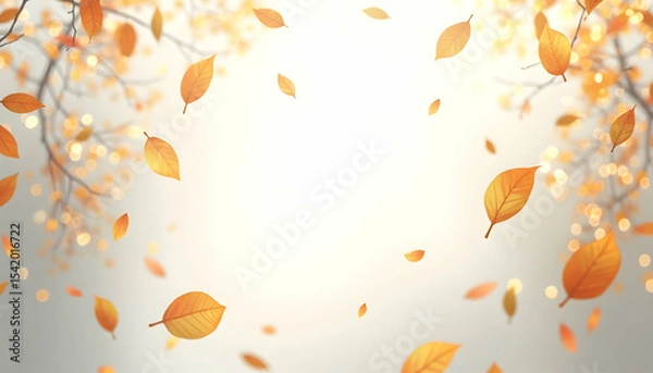 Fototapeta Falling Autumn Leaves Against a Soft Bokeh Background Illustration