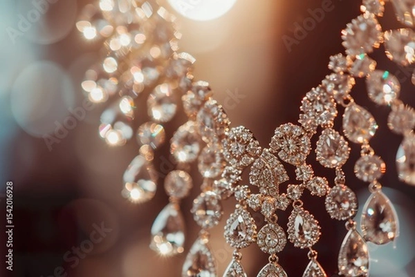 Fototapeta Luxurious diamond necklace with sparkling gems in elegant close up