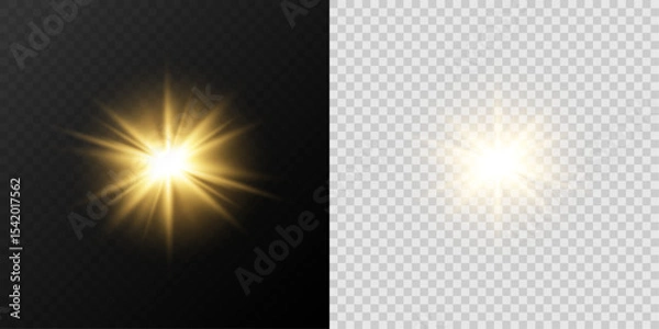 Fototapeta Realistic glowing ray of light with lens flare and radiant explosion on a transparent background for overlay