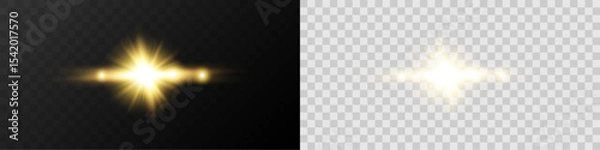 Fototapeta Realistic glowing ray of light with lens flare and radiant explosion on a transparent background for overlay