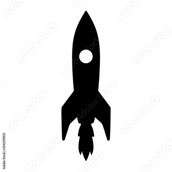 Fototapeta Rocket ship vector illustration black and white silhouette for space exploration and technology design
