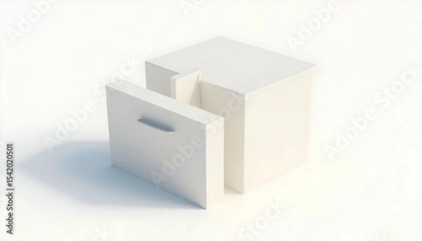 Fototapeta Geometric Object with Drawer Open on White Background
