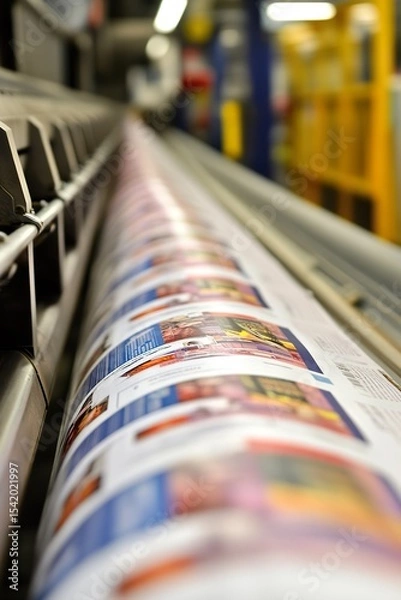 Fototapeta Large scale printing press in operation capturing modern print production