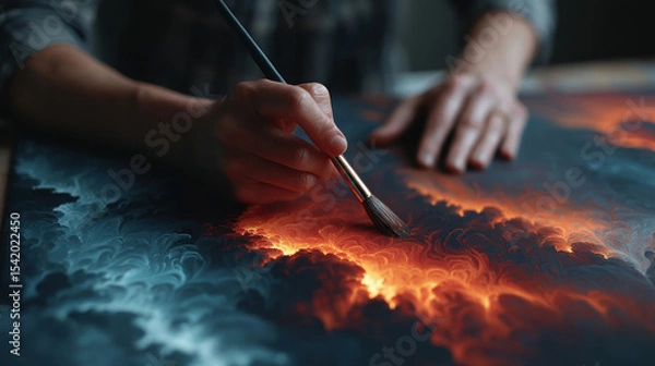 Obraz Elderly man painting abstract canvas art therapy in studio creativity unleashed calm atmosphere