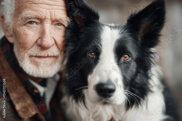 Obraz Therapy session with senior man and service dog home setting emotional support intimate viewpoint