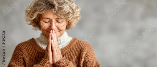 Obraz Calm meditation session for senior woman indoor setting tranquil environment peaceful mind