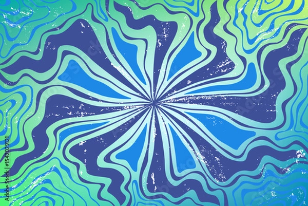 Fototapeta Dynamic sea blue-green summer retro background. Bright wavy rays and swirling patterns. Print for banner, cover, designs in modern and vintage style.