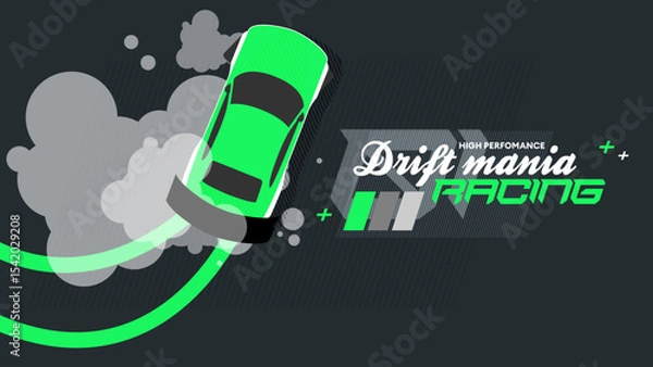 Fototapeta Top view of a drifting car in flat vector
