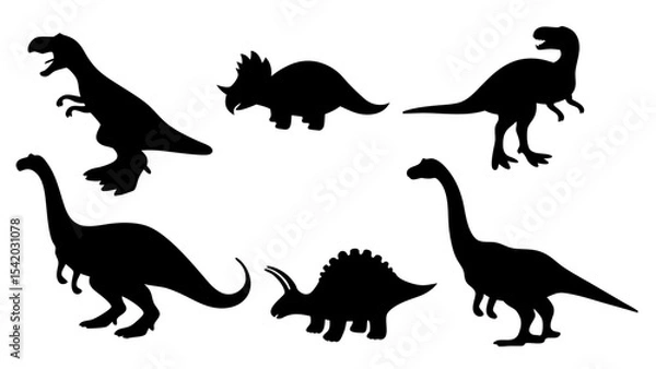 Fototapeta Vector illustration of dinosaur silhouette including Stegosaurus, Brontosaurus, Velociraptor, Triceratops, Tyrannosaurus rex