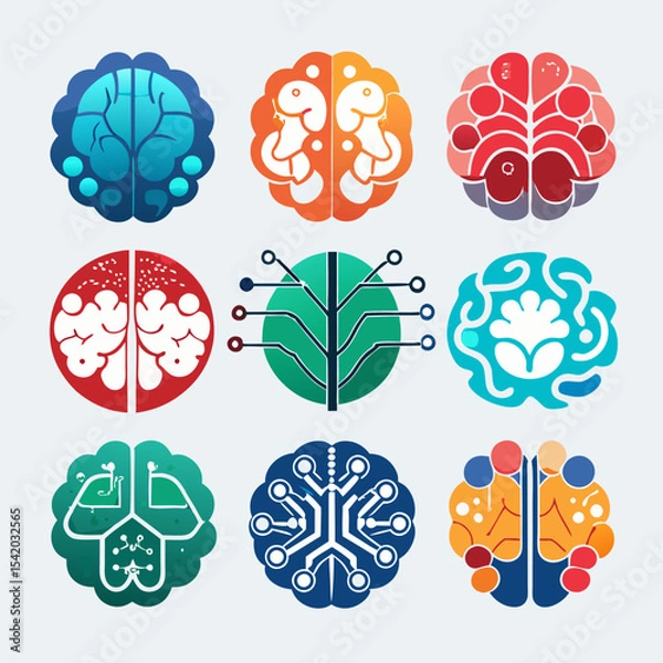 Obraz Artificial Intelligence Brain Logo Design, Technology and AI Concept for Innovation and Digital Solutions, Vector Illustration
