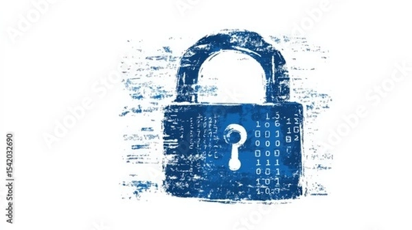 Fototapeta Blue padlock symbol with binary code texture representing data security and online protection in a digital world emphasizing privacy and cybersecurity measures